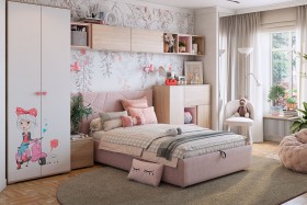 Комплект детской мебели Алина К2 Дуб мария/белый/нежно-розовый велюр в Ижевске - izhevsk.katalogmebeli.com | фото