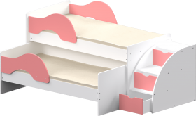 Кровать детская Матрешка выкатная с лестницей  Белый/Розовый в Ижевске - izhevsk.katalogmebeli.com | фото