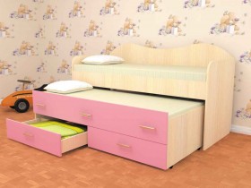 Кровать детская Нимфа двухместная 2.0 Дуб молочный/Розовый в Ижевске - izhevsk.katalogmebeli.com | фото