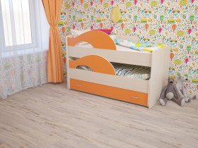 Кровать детская Радуга 1600 Млечный дуб/Оранжевый в Ижевске - izhevsk.katalogmebeli.com | фото