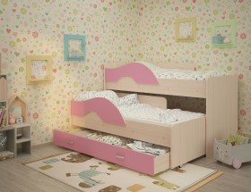Кровать детская Радуга 1600 Млечный дуб/Розовый в Ижевске - izhevsk.katalogmebeli.com | фото
