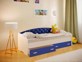 Кровать Софа-7 с мягкой спинкой со стразами (800х1900) Белый/Синий в Ижевске - izhevsk.katalogmebeli.com | фото