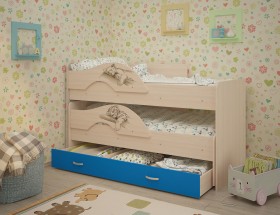 Кровать выкатная Радуга-Сафари детская 1600 Млечный дуб/Голубой в Ижевске - izhevsk.katalogmebeli.com | фото