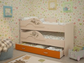 Кровать выкатная Радуга-Сафари детская 1600 Млечный дуб/Оранжевый в Ижевске - izhevsk.katalogmebeli.com | фото