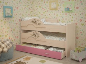Кровать выкатная Радуга-Сафари детская 1600 Млечный дуб/Розовый в Ижевске - izhevsk.katalogmebeli.com | фото