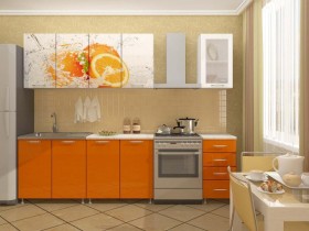 Кухонный гарнитур 1,6м Апельсин (Белый/Оранжевый металлик/Фотопечать апельсин) в Ижевске - izhevsk.katalogmebeli.com | фото