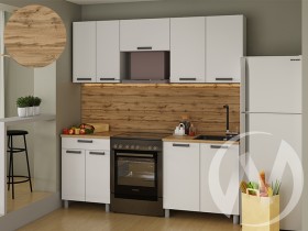 Кухня Кьяра 2.0 м с окапом (белый/карбон фарфор/26мм/дуб вотан) в Ижевске - izhevsk.katalogmebeli.com | фото