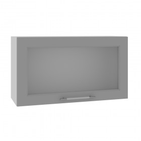 Квадро ВПГС 800 шкаф верхний горизонтальный со стеклом высокий (Ваниль кожа/корпус Серый) в Ижевске - izhevsk.katalogmebeli.com | фото
