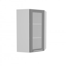 Квадро ВПУС 550 шкаф верхний угловой со стеклом высокий (Ваниль кожа/корпус Серый) в Ижевске - izhevsk.katalogmebeli.com | фото