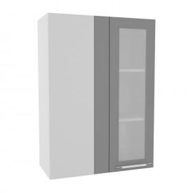 Квадро ВПУС 650 шкаф верхний угловой со стеклом высокий (Ваниль кожа/корпус Серый) в Ижевске - izhevsk.katalogmebeli.com | фото