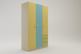 Шкаф 3-х створчатый с ящиками Смайли (Желтый/Голубой/Зеленый/корпус Клен) в Ижевске - izhevsk.katalogmebeli.com | фото