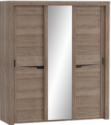 Шкаф трехдверный Соренто с раздвижными дверями Дуб стирлинг/Кофе структурный матовый в Ижевске - izhevsk.katalogmebeli.com | фото